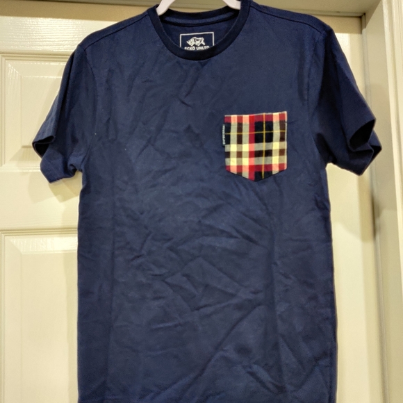 Navy Ecko Ultrd by Marc Ecko Plaid Pocket Tee Shirt - Picture 1 of 4